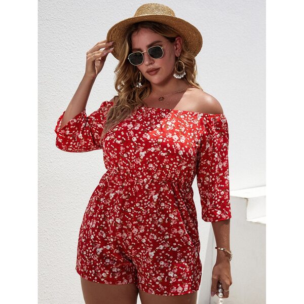 

Plus Ditsy Floral Bardot Romper, Burgundy