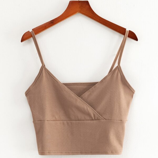 

Solid Surplice Front Cami Top, Khaki