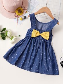 Toddler Girls Allover Star Bow Back Denim Dress - Dark Wash - View 2