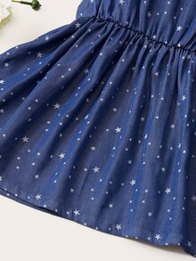 Toddler Girls Allover Star Bow Back Denim Dress - Dark Wash - View 4