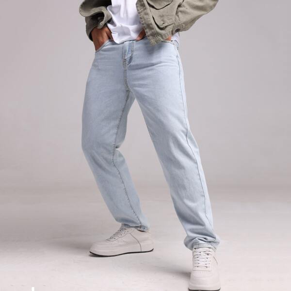 

Карман Одноцветный Мужские джинсы, Легко-синий