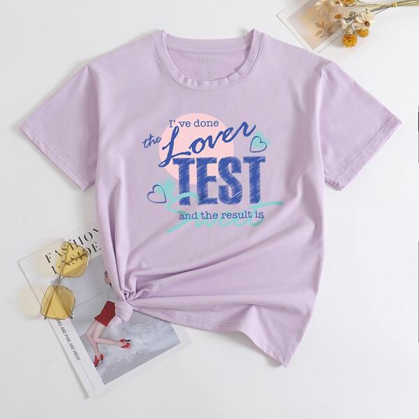 

Heart & Slogan Graphic Tee, Lilac purple