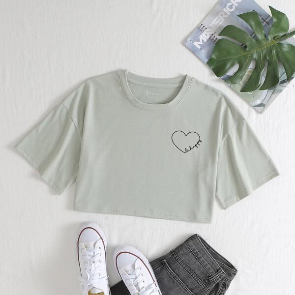 

Heart And Slogan Graphic Tee, Green
