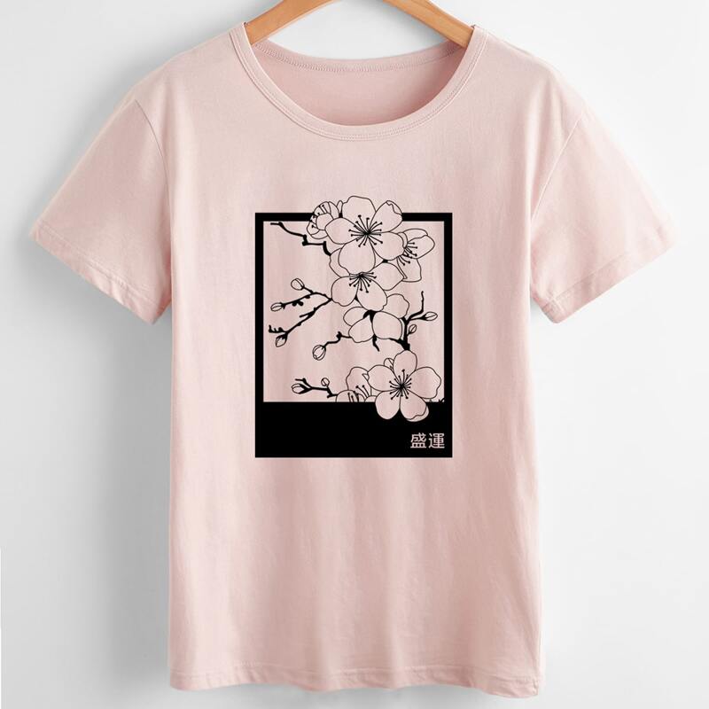 

Floral Graphic Tee, Baby pink