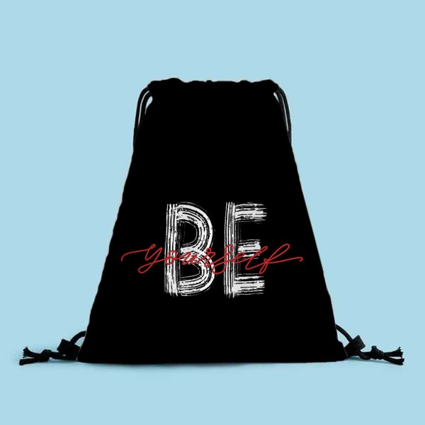 

Slogan Graphic Drawstring Backpack, Black