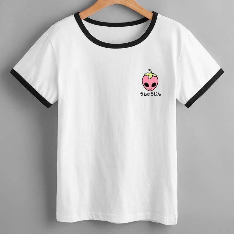 

Cartoon Graphic Ringer Tee, White