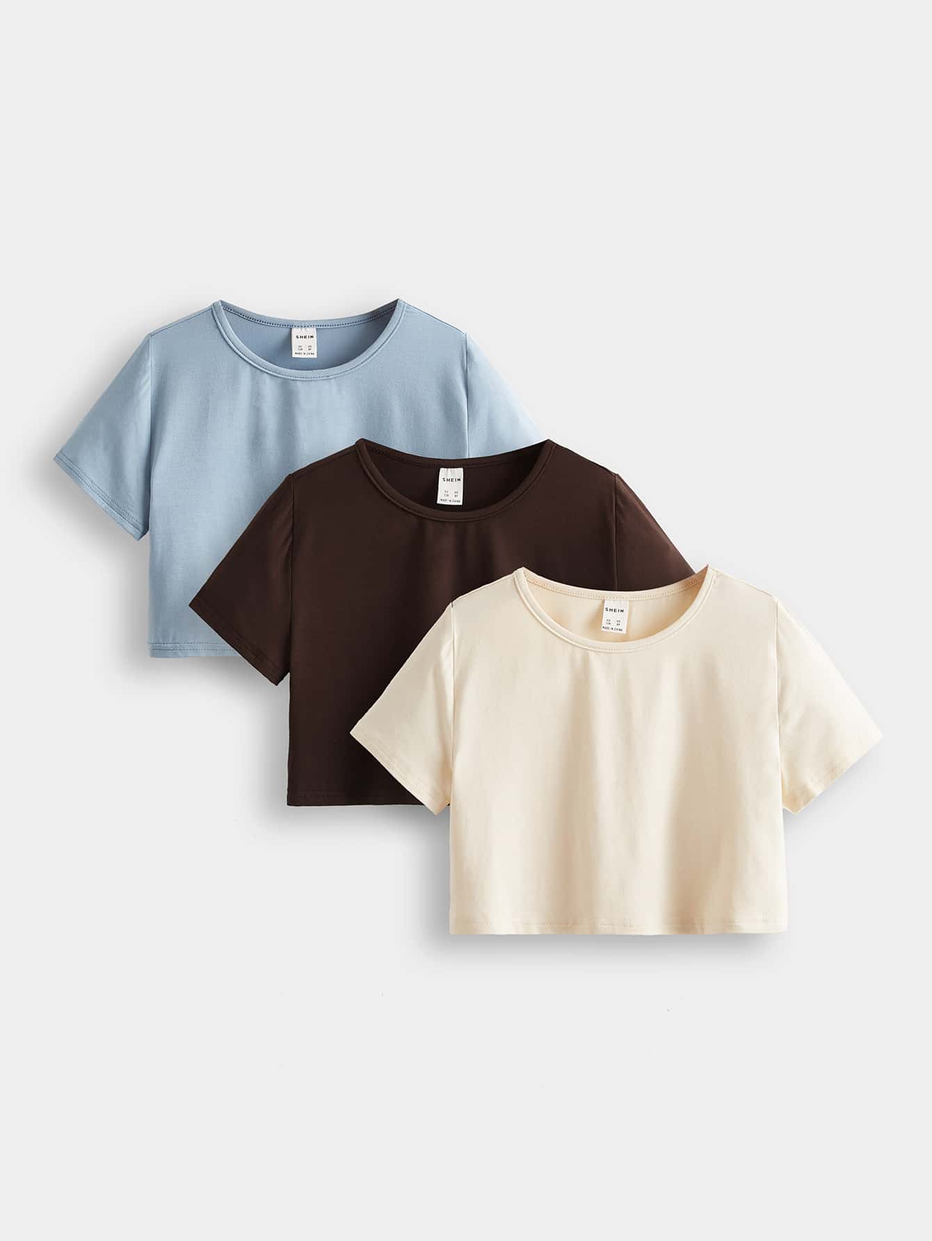 SHEIN Girls 3 Packs Solid Tee - Multicolor - View 1