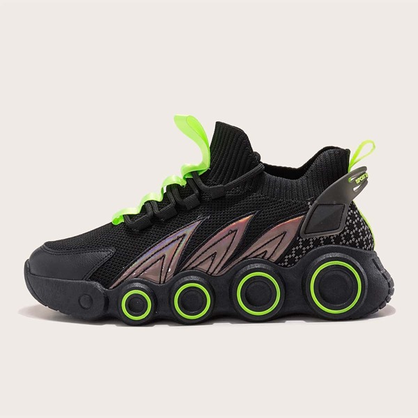 

Men Lace Up Decor Running Shoes, Black