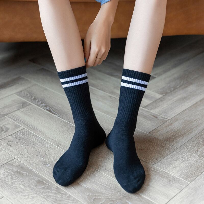 

1pair Striped Crew Socks, Black