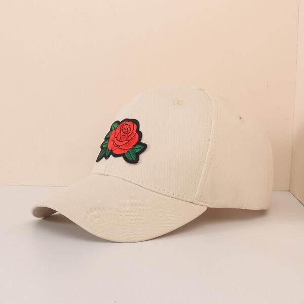 

Floral Embroidery Baseball Cap, Beige