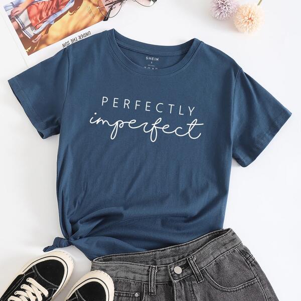 

Letter Graphic Round Neck Tee, Navy blue