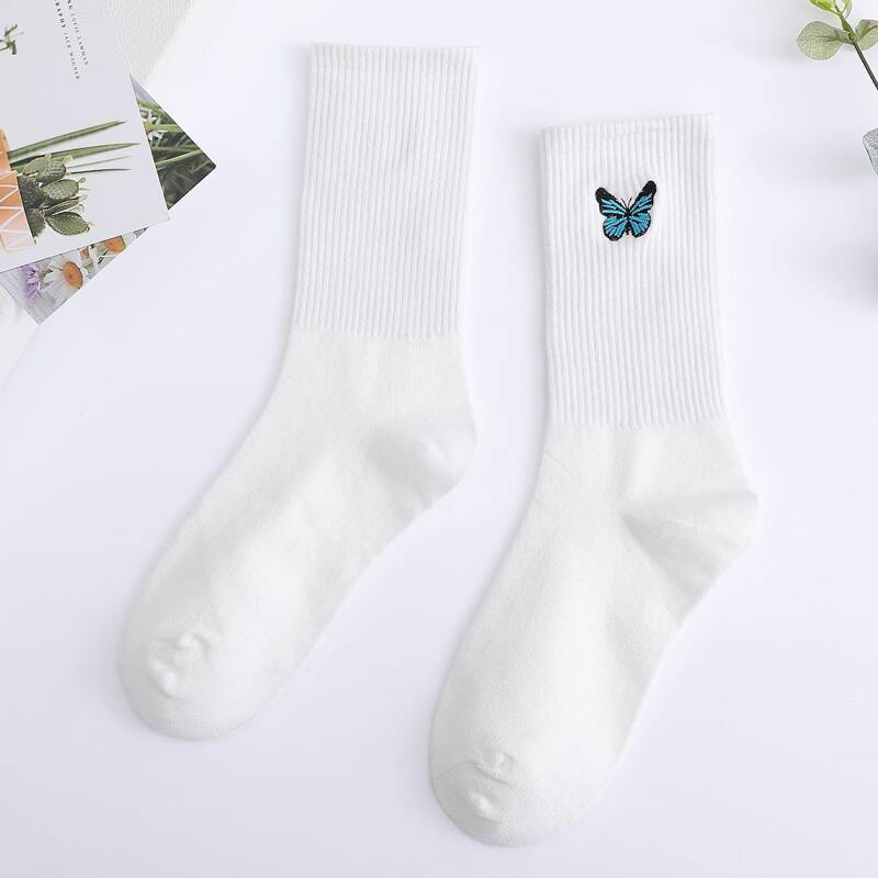 1pair Butterfly Crew Socks, White