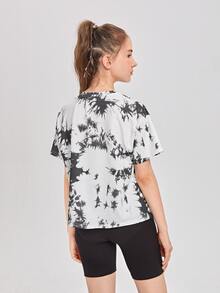 SHEIN Teen Girls Drop Shoulder Tie Dye Tee - Black and White - View 2