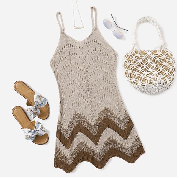 

Chevron Pattern Knitted Cover Up, Khaki