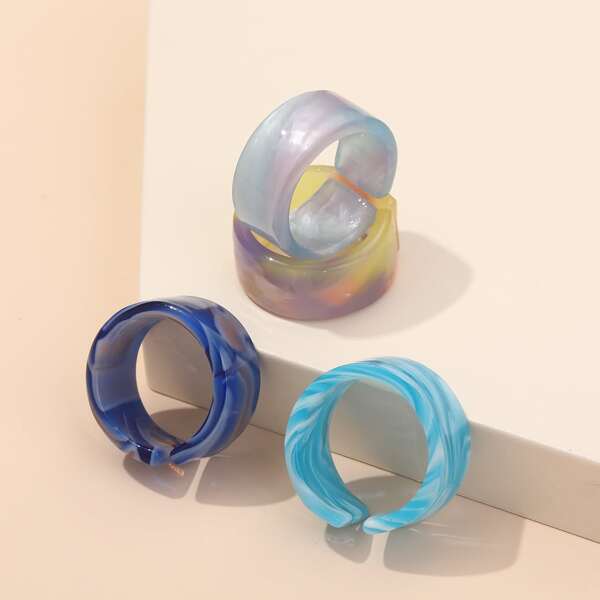 

4pcs Colorful Cuff Ring, Multicolor