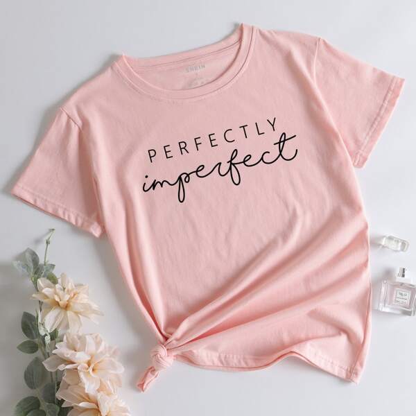 

Letter Graphic Round Neck Tee, Baby pink