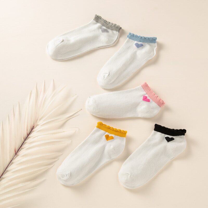 

5pairs Heart Ankle Socks, Multicolor