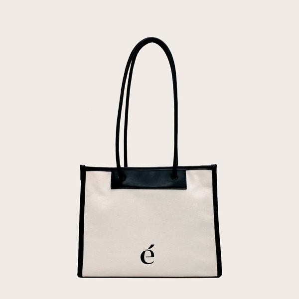 

Slogan Graphic Tote Bag, Black and white