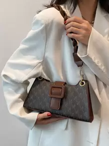 Letter Graphic Shoulder Bag Waterproof,Lightweight,Business Casual Letter Graphic Shoulder Bag For Teen Girls Women College Students,Rookies & White-collar Workers Perfect for Office,College,Work ,Business,Commute - Brown - View 1