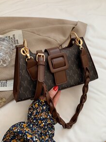 Letter Graphic Shoulder Bag Waterproof,Lightweight,Business Casual Letter Graphic Shoulder Bag For Teen Girls Women College Students,Rookies & White-collar Workers Perfect for Office,College,Work ,Business,Commute - Brown - View 2