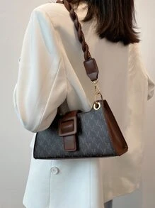 Letter Graphic Shoulder Bag Waterproof,Lightweight,Business Casual Letter Graphic Shoulder Bag For Teen Girls Women College Students,Rookies & White-collar Workers Perfect for Office,College,Work ,Business,Commute - Brown - View 3