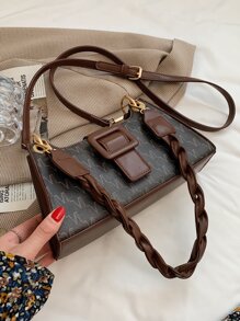 Letter Graphic Shoulder Bag Waterproof,Lightweight,Business Casual Letter Graphic Shoulder Bag For Teen Girls Women College Students,Rookies & White-collar Workers Perfect for Office,College,Work ,Business,Commute - Brown - View 4