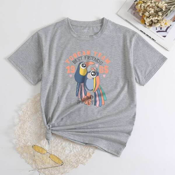 

Bird & Letter Graphic Tee, Grey