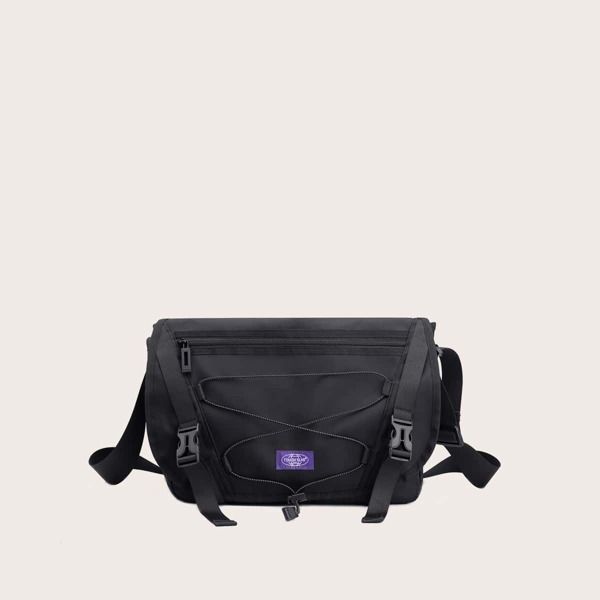 

Men Drawstring Decor Crossbody Bag, Black
