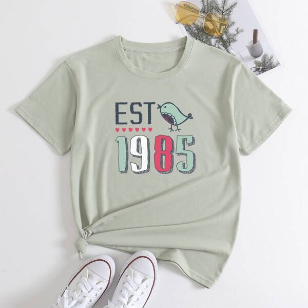 

Bird & Letter Graphic Tee, Mint green