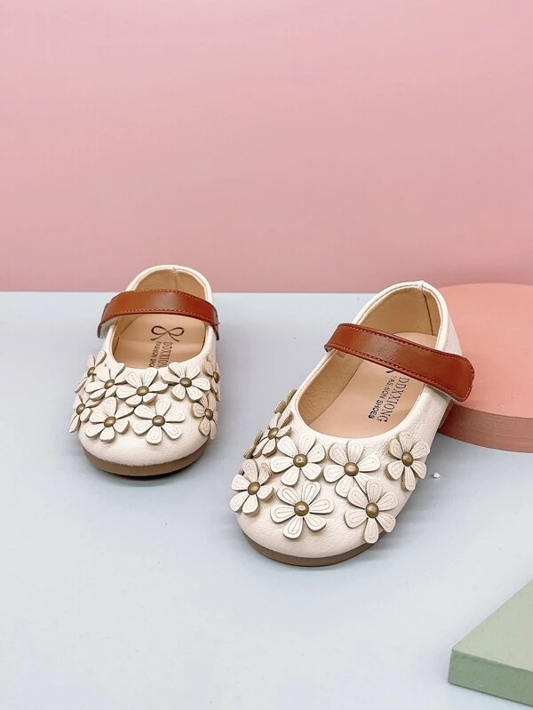 أحذية مسطحة أطفال صغار تصميم أبليكوي رسم الزهر
