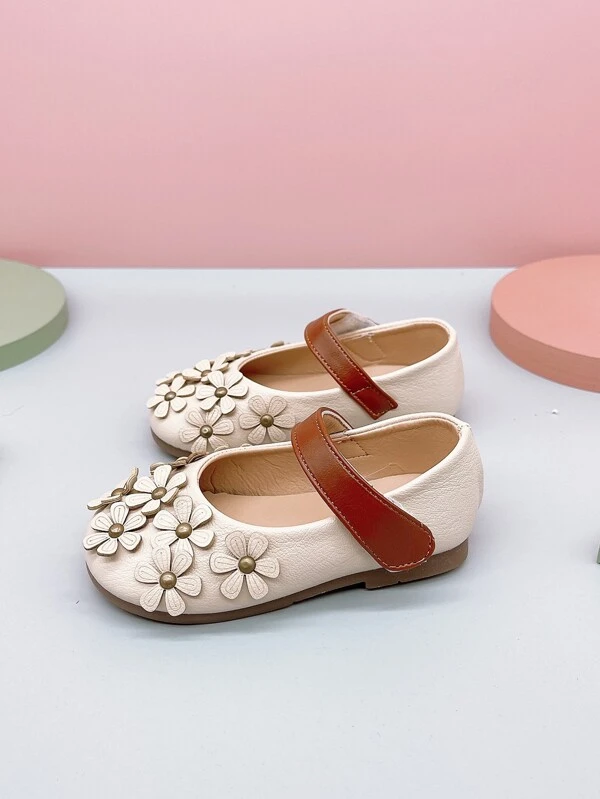 أحذية مسطحة أطفال صغار تصميم أبليكوي رسم الزهر