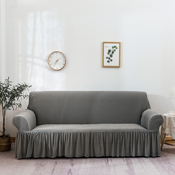 

Plain Stretchy Ruffle Sofa Slipcover, Grey