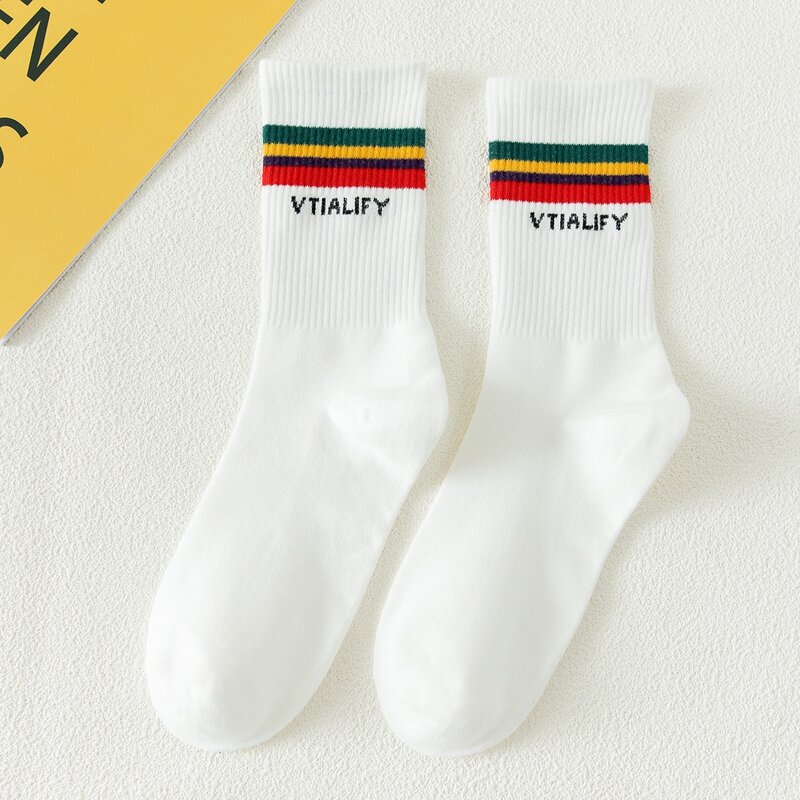 

1pair Striped Crew Socks, White