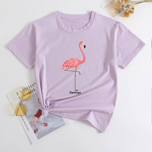 

Flamingo & Letter Graphic Tee, Mauve purple