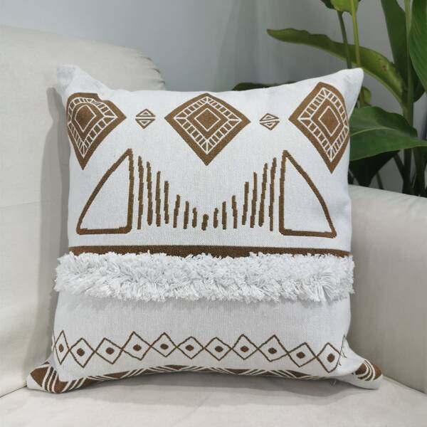 

Geometric Pattern Cushion Cover Without Filler, Mocha brown
