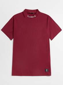GENTILAND Men Embroidery Letter Patched Detail Mock Neck Top - Burgundy - View 1