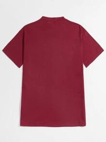 GENTILAND Men Embroidery Letter Patched Detail Mock Neck Top - Burgundy - View 2