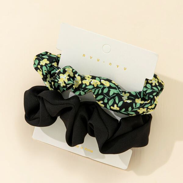 

2pcs Floral Print Scrunchie, Multicolor