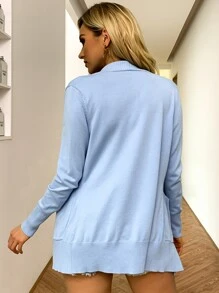AAmilife Pocket Patched Solid Cardigan - Baby Blue - View 3