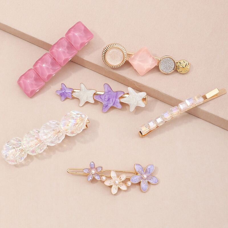 

6pcs Flower Detail Hair Clip, Multicolor