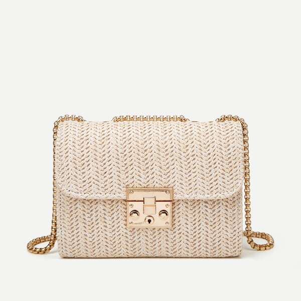 

Minimalist Flap Straw Bag, Beige