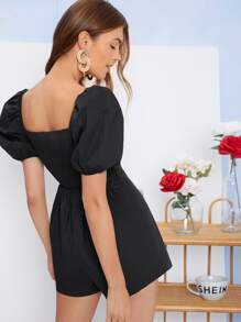 SHEIN Privé Áo liền quần màu trơn Boho - màu đen - Xem 2