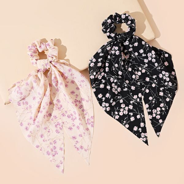 

2pcs Flower Print Hair Tie, Multicolor