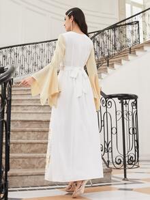 SHEIN Bell Sleeve Gold Floral Print Dress - Multicolor - View 2