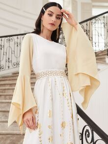 SHEIN Bell Sleeve Gold Floral Print Dress - Multicolor - View 5