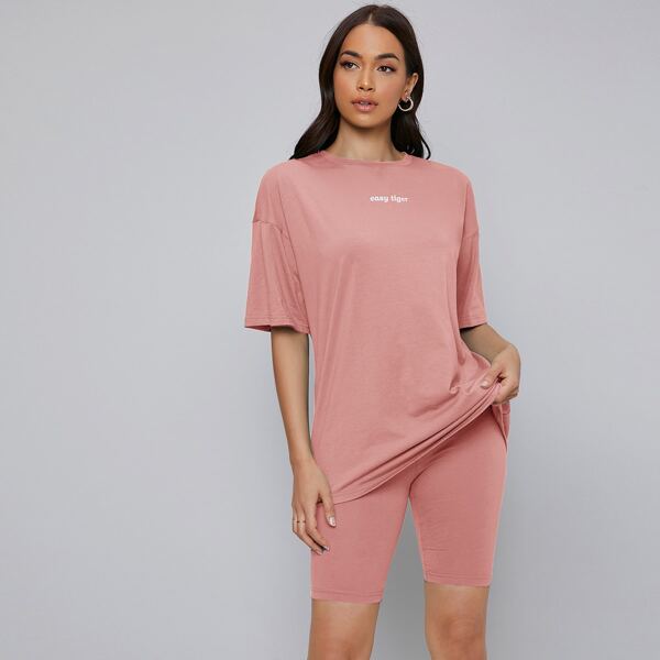 

Letter Graphic Top & Biker Shorts Set, Dusty pink