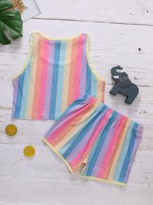 Girls Rainbow Stripe Tank PJ Set - Multicolor - View 2