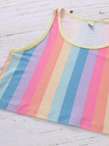 Girls Rainbow Stripe Tank PJ Set - Multicolor - View 4