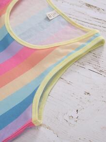 Girls Rainbow Stripe Tank PJ Set - Multicolor - View 5