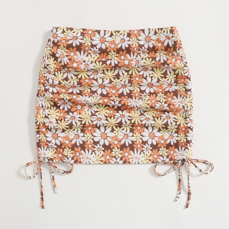 

Floral Print Drawstring Bodycon Skirt, Multicolor
